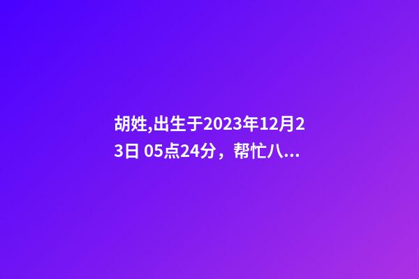 胡姓,出生于2023年12月23日 05点24分，帮忙八字测算并起名